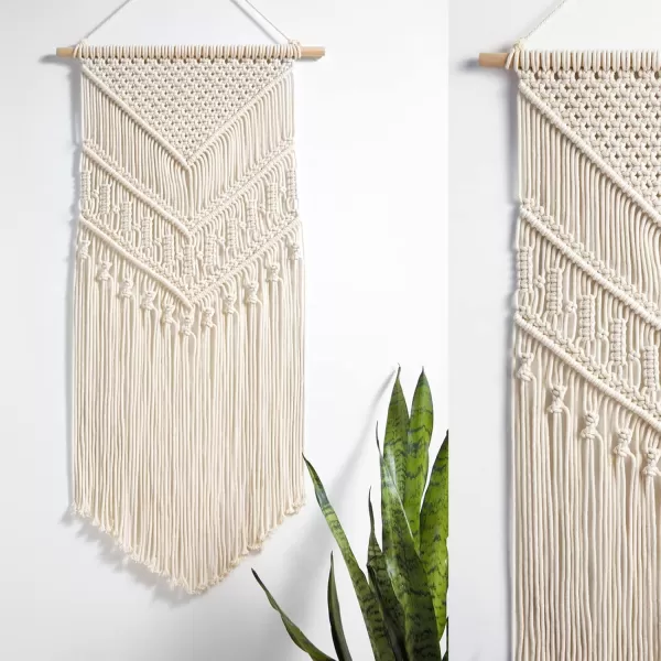 Mkono Macrame Wall Hanging Art Woven Boho Home Dcor Geometric Beautiful Yarn Tapestry Wall Decor for Bedroom Nursery Apartment Dorm Decoration Christmas Gift for Teen Girl Mom 17quot W x 33quot LIvory