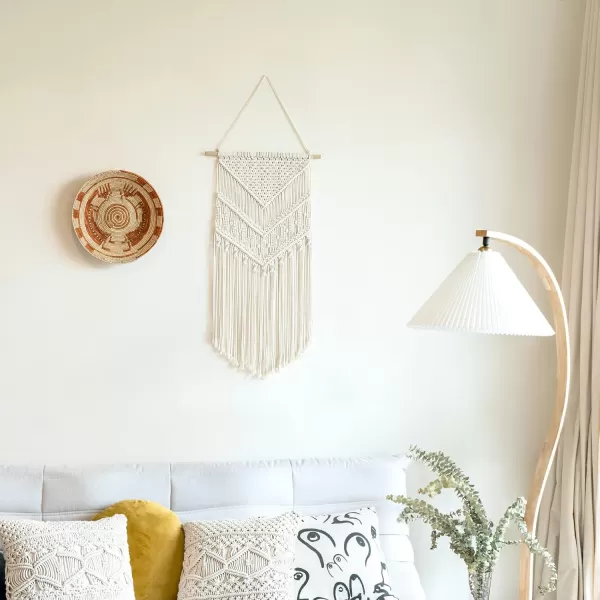 Mkono Macrame Wall Hanging Art Woven Boho Home Dcor Geometric Beautiful Yarn Tapestry Wall Decor for Bedroom Nursery Apartment Dorm Decoration Christmas Gift for Teen Girl Mom 17quot W x 33quot LIvory