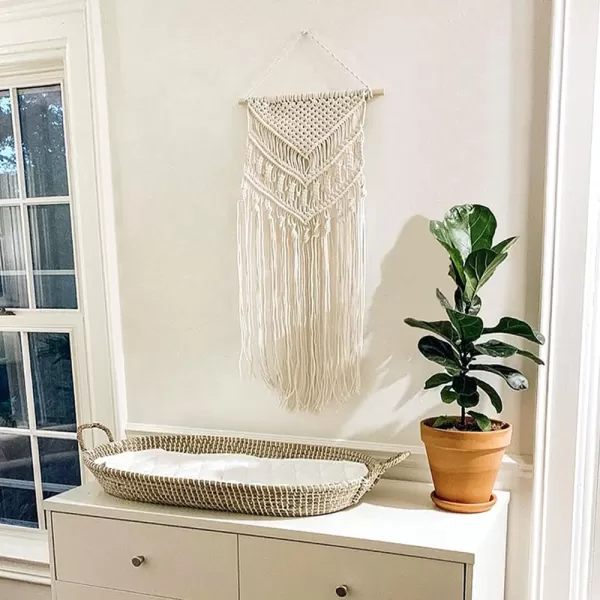 Mkono Macrame Wall Hanging Art Woven Boho Home Dcor Geometric Beautiful Yarn Tapestry Wall Decor for Bedroom Nursery Apartment Dorm Decoration Christmas Gift for Teen Girl Mom 17quot W x 33quot LIvory