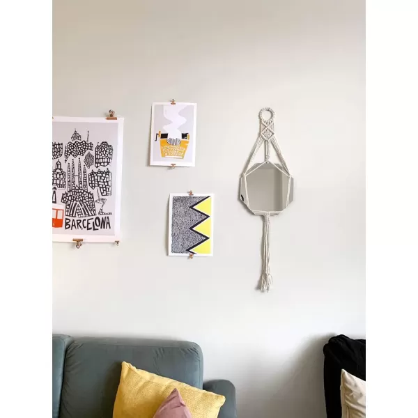 Mkono Macrame Wall Hanging Mirror Boho Geometric Decorative Mirror for Apartment Livingroom Bedroom Dorm Room Entryways