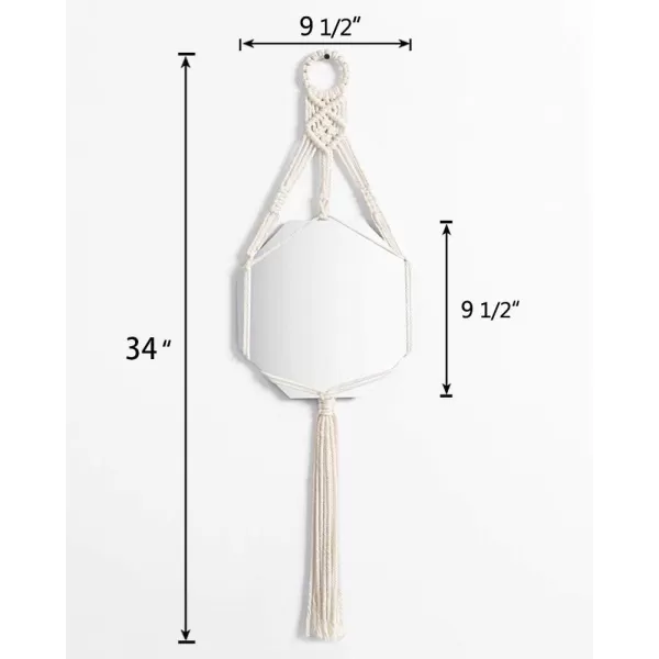 Mkono Macrame Wall Hanging Mirror Boho Geometric Decorative Mirror for Apartment Livingroom Bedroom Dorm Room Entryways