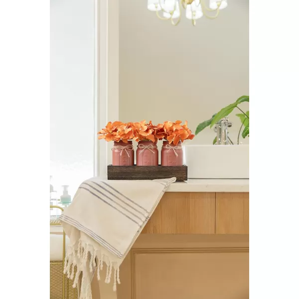 Mkono Mason Jar Centerpiece Decorative Wood Tray with 3 Painted Jars Artificial Flowers Rustic Country Farmhouse Fall Decor for Coffee Table Dining Room Living Room KitchenOrange