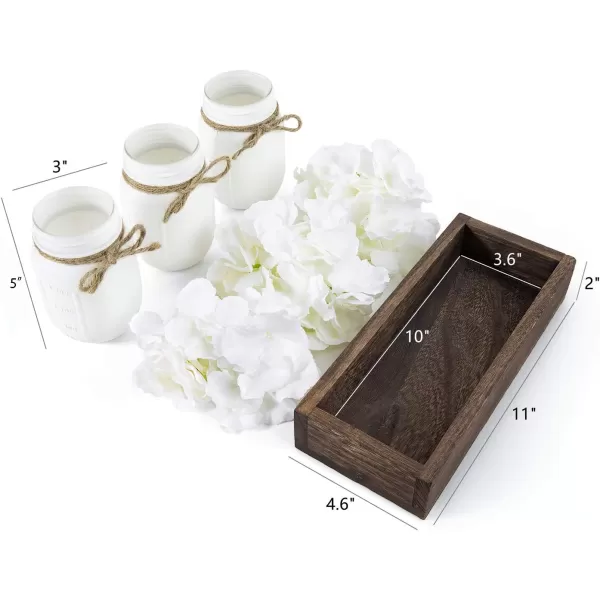 Mkono Mason Jar Centerpiece Decorative Wood Tray with 3 Painted Jars Artificial Flowers Rustic Country Farmhouse Fall Decor for Coffee Table Dining Room Living Room KitchenWhite