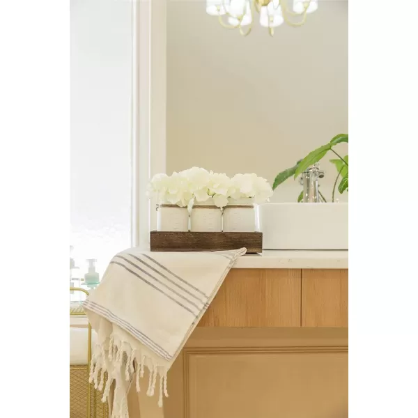 Mkono Mason Jar Centerpiece Decorative Wood Tray with 3 Painted Jars Artificial Flowers Rustic Country Farmhouse Fall Decor for Coffee Table Dining Room Living Room KitchenWhite