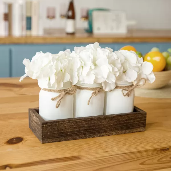 Mkono Mason Jar Centerpiece Decorative Wood Tray with 3 Painted Jars Artificial Flowers Rustic Country Farmhouse Fall Decor for Coffee Table Dining Room Living Room KitchenWhite