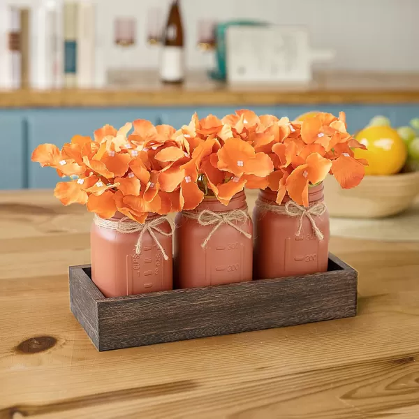 Mkono Mason Jar Centerpiece Decorative Wood Tray with 3 Painted Jars Artificial Flowers Rustic Country Farmhouse Fall Decor for Coffee Table Dining Room Living Room KitchenOrange