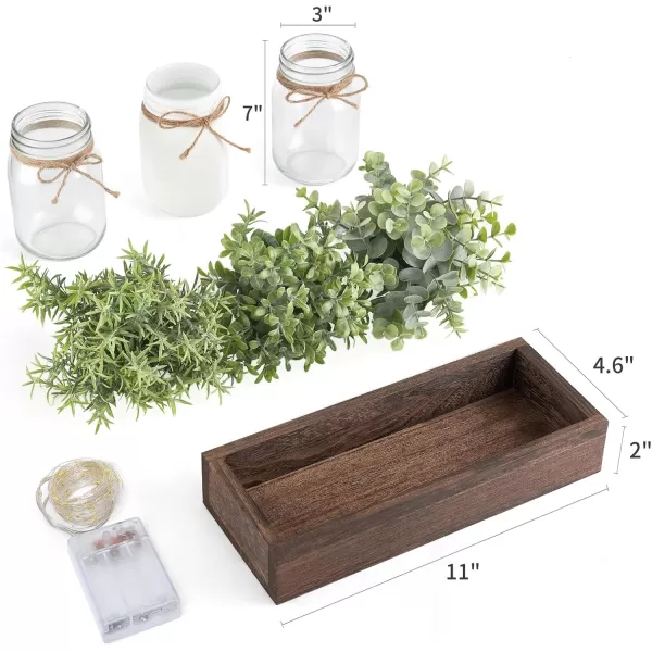 Mkono Mason Jar Table Centerpiece for Dining Room Farmhouse Lighted Dining Coffee Table Decor Wood Tray with 3 Mason Jars Table Summer Centerpiece Decor for Dining Room Bathroom Kitchen WhiteWhite