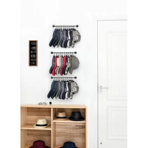 Mkono Set of 3 Hat Rack for Wall Baseball Cap Organizer Holder with 30 Hooks Modern Metal Hat Storage Display Rack Wall Mount Cowboy Hat Hooks Rack for Closet Bedroom Organize