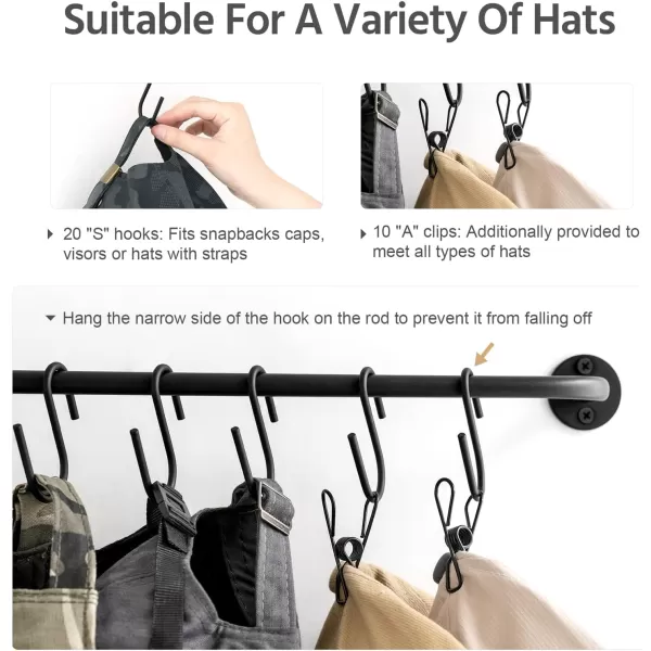 Mkono Set of 3 Hat Rack for Wall Baseball Cap Organizer Holder with 30 Hooks Modern Metal Hat Storage Display Rack Wall Mount Cowboy Hat Hooks Rack for Closet Bedroom Organize