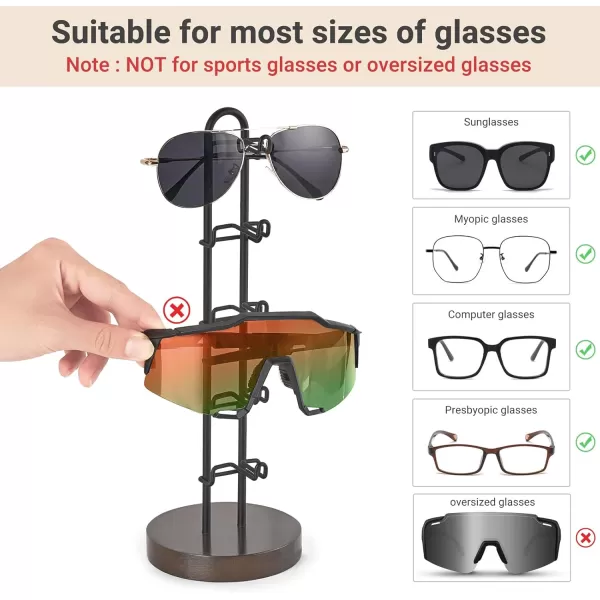 Mkono Sunglasses Organizer Glasses Holder Stand Sunglass Storage Eyeglasses Rack Metal Frame with Wood Base for 5 Pairs of Eyewear Display for Table Desk Countertop Dresser Bedroom Set of 1 BlackBlack