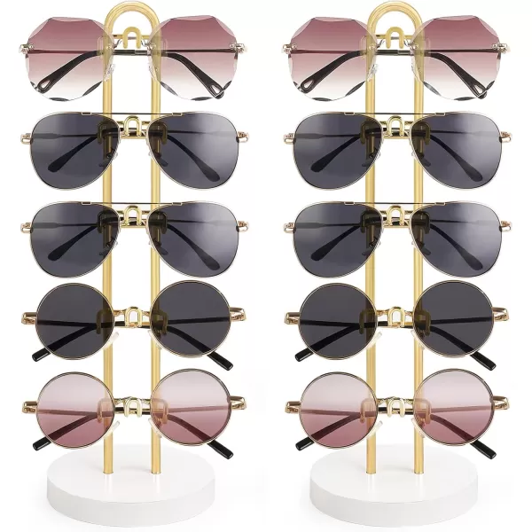 Mkono Sunglasses Organizer Glasses Holder Stand Sunglass Storage Eyeglasses Rack Metal Frame with Wood Base for 5 Pairs of Eyewear Display for Table Desk Countertop Dresser Bedroom Set of 1 BlackGold