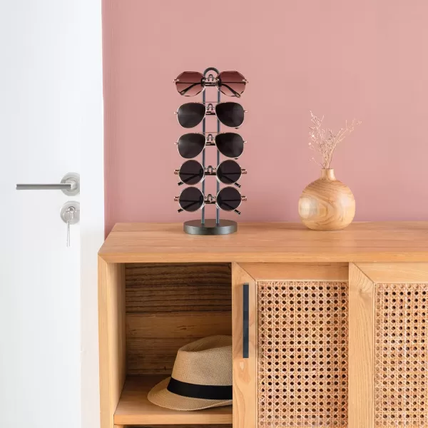 Mkono Sunglasses Organizer Glasses Holder Stand Sunglass Storage Eyeglasses Rack Metal Frame with Wood Base for 5 Pairs of Eyewear Display for Table Desk Countertop Dresser Bedroom Set of 1 BlackBlack