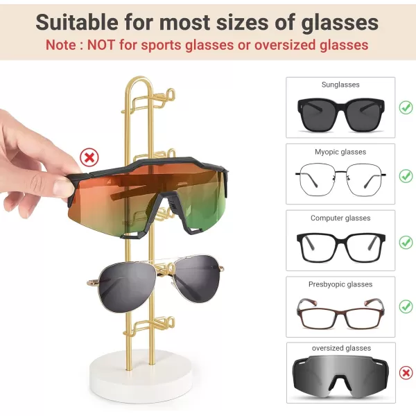 Mkono Sunglasses Organizer Glasses Holder Stand Sunglass Storage Eyeglasses Rack Metal Frame with Wood Base for 5 Pairs of Eyewear Display for Table Desk Countertop Dresser Bedroom Set of 1 BlackGold
