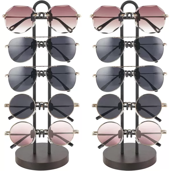 Mkono Sunglasses Organizer Glasses Holder Stand Sunglass Storage Eyeglasses Rack Metal Frame with Wood Base for 5 Pairs of Eyewear Display for Table Desk Countertop Dresser Bedroom Set of 1 BlackBlack