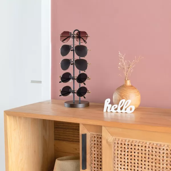 Mkono Sunglasses Organizer Glasses Holder Stand Sunglass Storage Eyeglasses Rack Metal Frame with Wood Base for 5 Pairs of Eyewear Display for Table Desk Countertop Dresser Bedroom Set of 1 BlackBlack