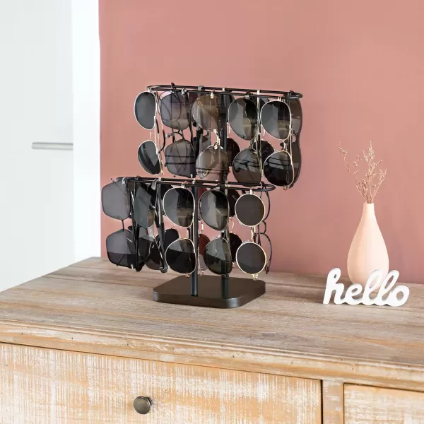 Mkono Sunglasses Organizer Glasses Holder Stand for 24 Pairs of Eyewear 2 Tier Sunglass Storage Eyeglasses Display Rack Metal Frame with Wood Base for Table Desk Countertop Dresser Bedroom BlackBlack