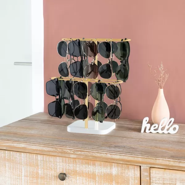 Mkono Sunglasses Organizer Glasses Holder Stand for 24 Pairs of Eyewear 2 Tier Sunglass Storage Eyeglasses Display Rack Metal Frame with Wood Base for Table Desk Countertop Dresser Bedroom BlackGold