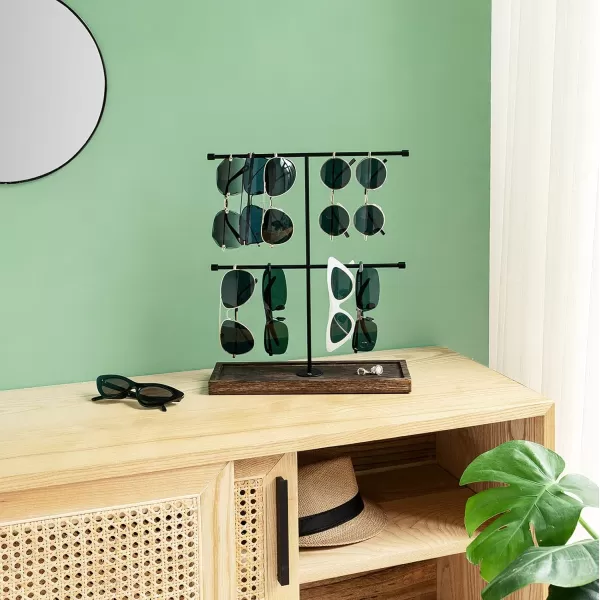 Mkono Sunglasses Organizer Rustic Glasses Storage Display Holder 2 Tier Sunglass Stand Eyeglasses Rack for Multiple Glasses Retail Eyewear Eyeglasses Hanging Organizer for Desk Dresser Tabletop