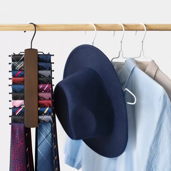 Mkono Tie Rack Wooden Tie Hanger Organizer for Men Closet with 20 NonSlip Clips Retro Space Saving Tie Belt Storage Holder 360 Rotate Sturdy Closet Hanger for Necktie Scarf Organize