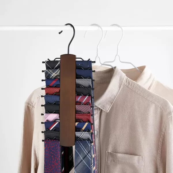 Mkono Tie Rack Wooden Tie Hanger Organizer for Men Closet with 20 NonSlip Clips Retro Space Saving Tie Belt Storage Holder 360 Rotate Sturdy Closet Hanger for Necktie Scarf Organize