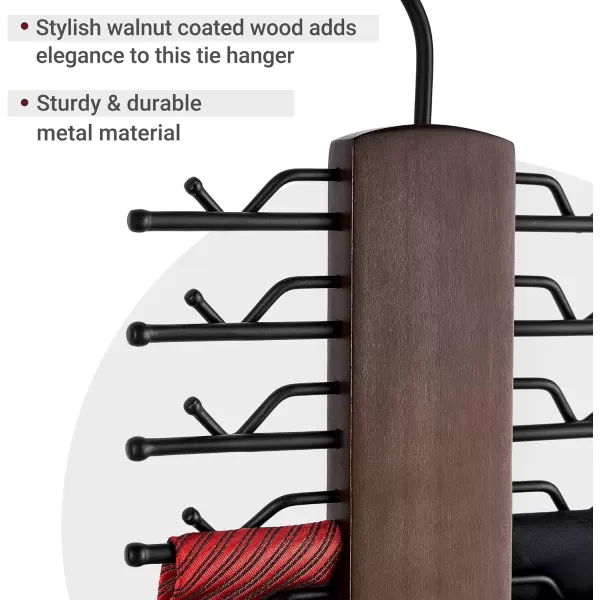 Mkono Tie Rack Wooden Tie Hanger Organizer for Men Closet with 20 NonSlip Clips Retro Space Saving Tie Belt Storage Holder 360 Rotate Sturdy Closet Hanger for Necktie Scarf Organize