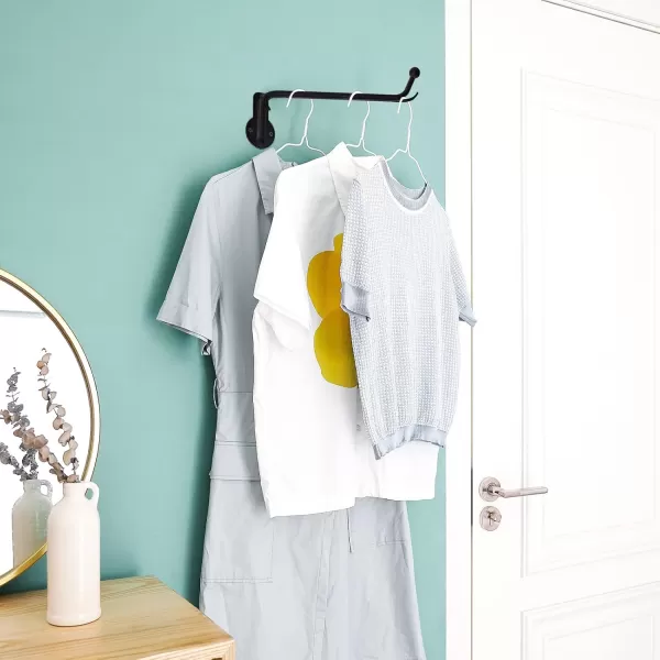 Mkono Wall Mounted Clothes Hanger Rack with Swing Arm Holder Valet Hook Metal Hanging Drying Rack Space Saving for Closet Organizer Laundry Room Bathroom Bedroom 2 Pack BlackBlack