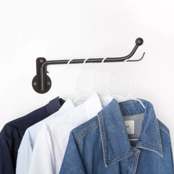 Mkono Wall Mounted Clothes Hanger Rack with Swing Arm Holder Valet Hook Metal Hanging Drying Rack Space Saving for Closet Organizer Laundry Room Bathroom Bedroom 2 Pack BlackBlack