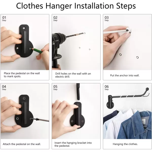 Mkono Wall Mounted Clothes Hanger Rack with Swing Arm Holder Valet Hook Metal Hanging Drying Rack Space Saving for Closet Organizer Laundry Room Bathroom Bedroom 2 Pack BlackBlack