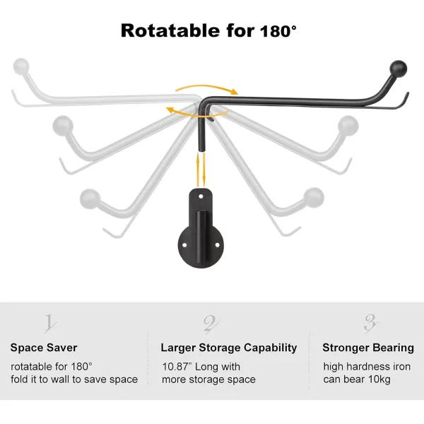 Mkono Wall Mounted Clothes Hanger Rack with Swing Arm Holder Valet Hook Metal Hanging Drying Rack Space Saving for Closet Organizer Laundry Room Bathroom Bedroom 2 Pack BlackBlack