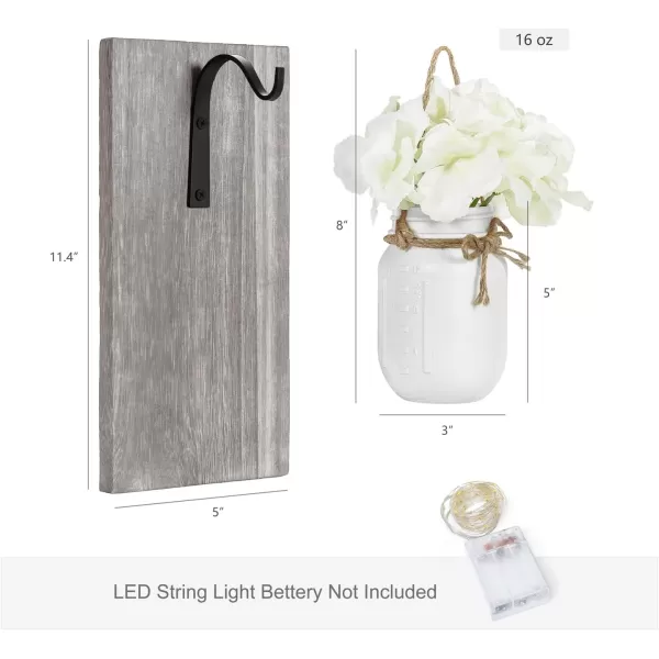 Mkono Wall Sconces Rustic Sconces Set of 2 Farmhouse Mason Jars Bathroom Decor Wood Boards with Fairy Lights and Flowers Fall Wall Decor for Home Kitchen Living Room White