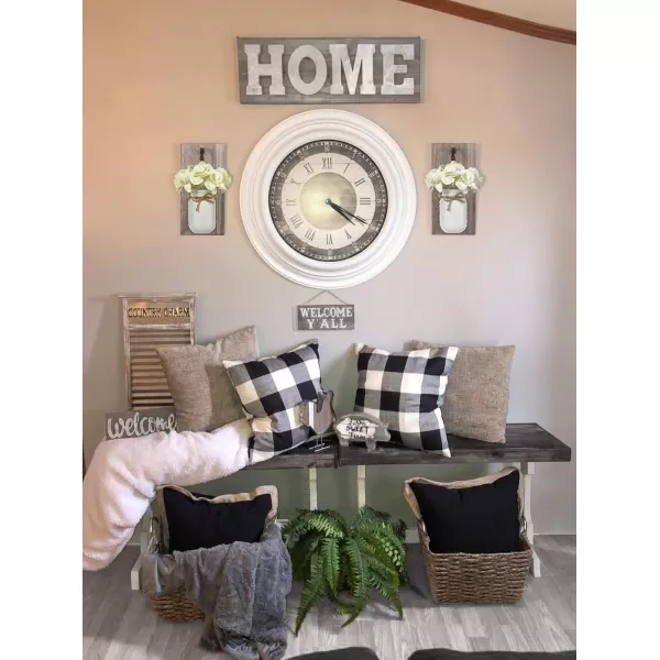 Mkono Wall Sconces Rustic Sconces Set of 2 Farmhouse Mason Jars Bathroom Decor Wood Boards with Fairy Lights and Flowers Fall Wall Decor for Home Kitchen Living Room White