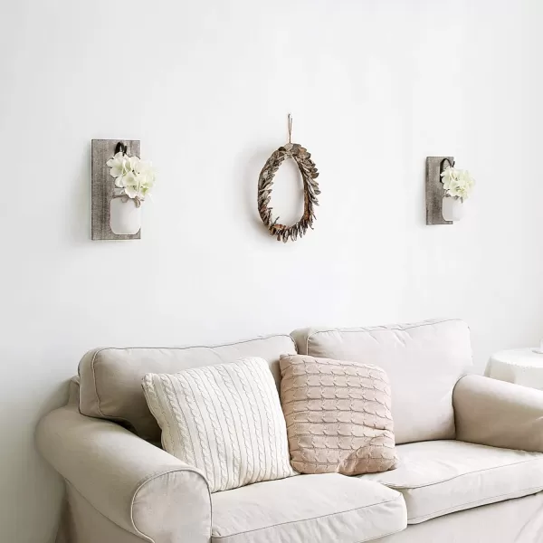 Mkono Wall Sconces Rustic Sconces Set of 2 Farmhouse Mason Jars Bathroom Decor Wood Boards with Fairy Lights and Flowers Fall Wall Decor for Home Kitchen Living Room White