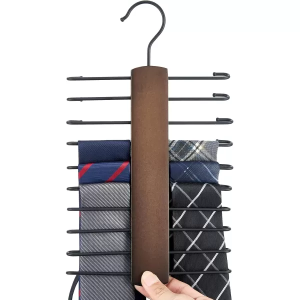 Mkono Wooden Tie Rack Retro Tie Belt Storage Hanger Organizer for Men Closet Space Saving Rack with 20 NonSlip Hooks for Ties Belt Scarf Organize 360 Rotate Hanger Tie Display Holder 1 Piece BrownBrown