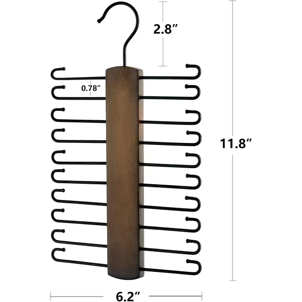 Mkono Wooden Tie Rack Retro Tie Belt Storage Hanger Organizer for Men Closet Space Saving Rack with 20 NonSlip Hooks for Ties Belt Scarf Organize 360 Rotate Hanger Tie Display Holder 1 Piece BrownBrown