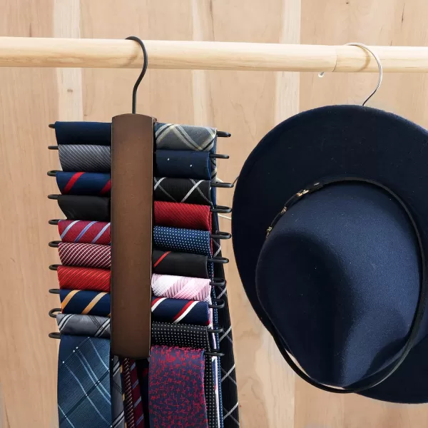 Mkono Wooden Tie Rack Retro Tie Belt Storage Hanger Organizer for Men Closet Space Saving Rack with 20 NonSlip Hooks for Ties Belt Scarf Organize 360 Rotate Hanger Tie Display Holder 1 Piece BrownBrown