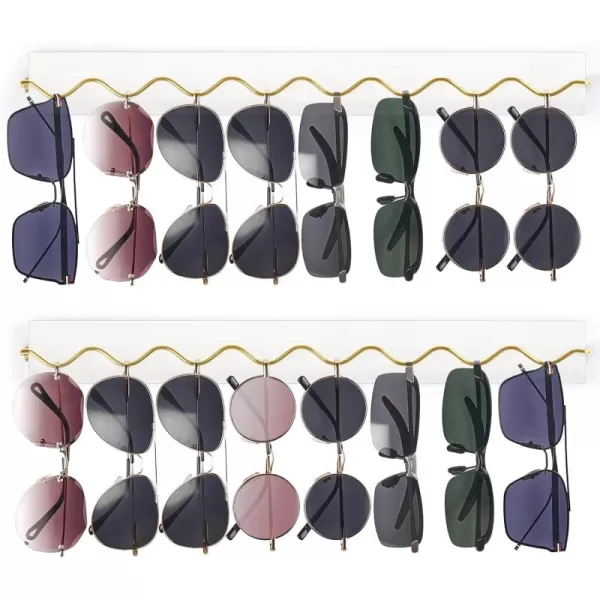 Mkono 2 Pack Wall Mounted Sunglasses Organizer Wood Sunglass Holder for Wall Modern Eyeglass Storage Hanging Eyewear Display Jewelry Rack for Entryway Living Room Bedroom WhiteGold