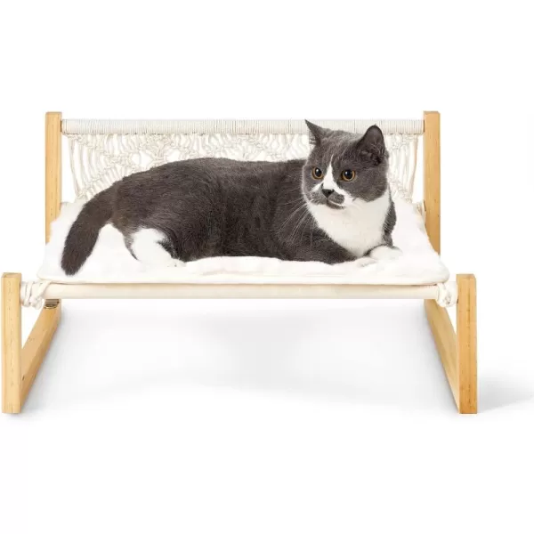 Mkono Boho Cat Bed Hammock with Blanket Macrame Elevated Pet Bed for Indoor Floor Standing Breathable Cat Chair 21 X 167 Inch Pet Resting Hammock Cat Furniture Gift for Cats and Small Dogs