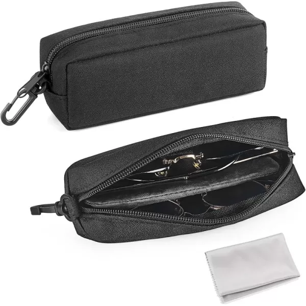 Mkono Double Glasses Case Soft Eyeglass Case Sunglasses Travel Case Organizer Portable Reading Glass Pouch Bag with Clip Zipper and Cleaning Cloth for Women Men