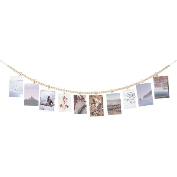 Mkono Hanging Photo Display with Clips Boho Wooden Bead Garland Banner Collage Card Picture Kids Art Holder String with 10 Clips for Bedroom Living Room Dorm Decor Teen Girl Gifts Brown 1 PackBrown