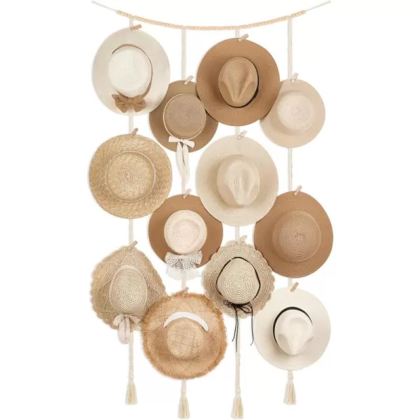 Mkono Hat Rack Hat Hangers for Wall Boho Macrame Hat Holder with Decorative Tassels and 18 Clips Modern Cowboy Womens Caps Storage Display Organizer for Wide Brim Bowler Fedora Hat