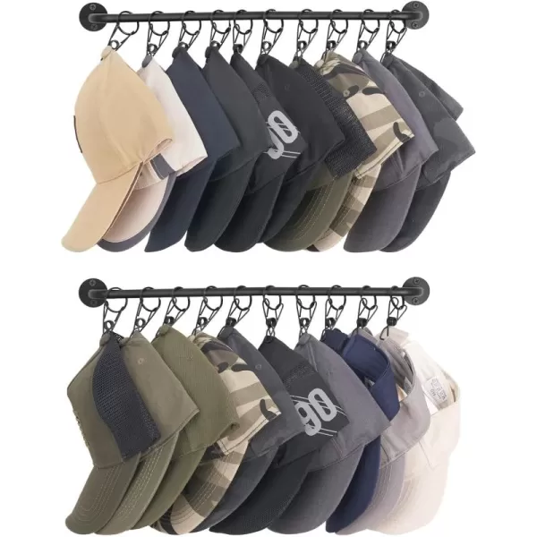 Mkono Hat Rack for Wall Baseball Cap Organizer Holder with 20 Clips Modern Metal Hat Storage Display Hanger Wall Mount Cowboy Hat Hooks Rack for Closet Bedroom Entryway Set of 2