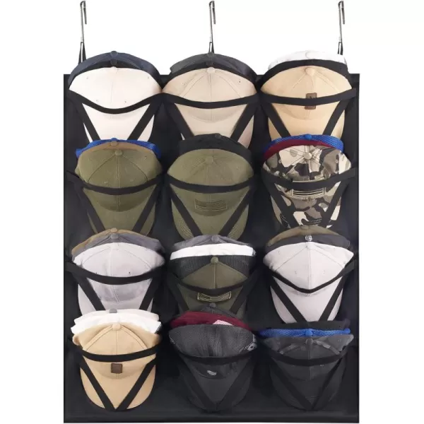 Mkono Hat Storage for Baseball Caps Over The Door Hat Organizer with 12 AntiDrop Pockets for 36 Baseball Hats Visible Ball Hat Holder with Triangle Elastic Slot and AntiCurl Support