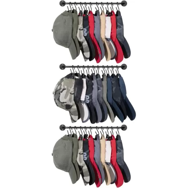 Mkono Set of 3 Hat Rack for Wall Baseball Cap Organizer Holder with 30 Hooks Modern Metal Hat Storage Display Rack Wall Mount Cowboy Hat Hooks Rack for Closet Bedroom Organize