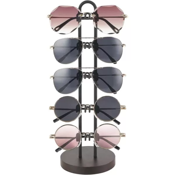 Mkono Sunglasses Organizer Glasses Holder Stand Sunglass Storage Eyeglasses Rack Metal Frame with Wood Base for 5 Pairs of Eyewear Display for Table Desk Countertop Dresser Bedroom Set of 1 BlackBlack