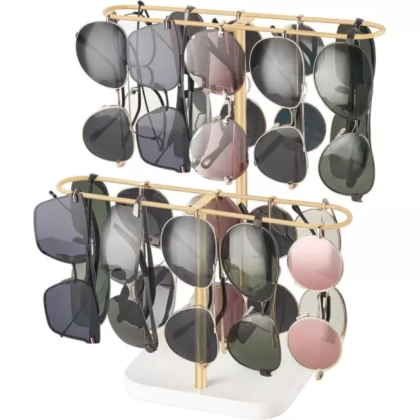 Mkono Sunglasses Organizer Glasses Holder Stand for 24 Pairs of Eyewear 2 Tier Sunglass Storage Eyeglasses Display Rack Metal Frame with Wood Base for Table Desk Countertop Dresser Bedroom BlackGold