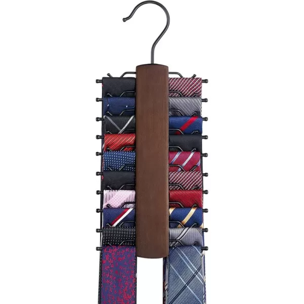 Mkono Tie Rack Wooden Tie Hanger Organizer for Men Closet with 20 NonSlip Clips Retro Space Saving Tie Belt Storage Holder 360 Rotate Sturdy Closet Hanger for Necktie Scarf Organize