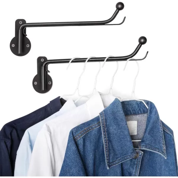 Mkono Wall Mounted Clothes Hanger Rack with Swing Arm Holder Valet Hook Metal Hanging Drying Rack Space Saving for Closet Organizer Laundry Room Bathroom Bedroom 2 Pack BlackBlack