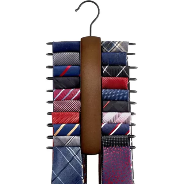 Mkono Wooden Tie Rack Retro Tie Belt Storage Hanger Organizer for Men Closet Space Saving Rack with 20 NonSlip Hooks for Ties Belt Scarf Organize 360 Rotate Hanger Tie Display Holder 1 Piece BrownBrown