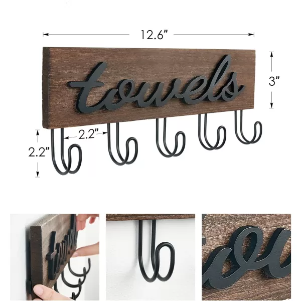 imageMkono Towel Holder Wall Mounted Towel Rack Bathroom Decor Rustic Wood Towel Hooks to Hang Towels Bathroom Robe Coat Clothing Bath Towel Hanger Storage Home Decor Organizer MediumBrown