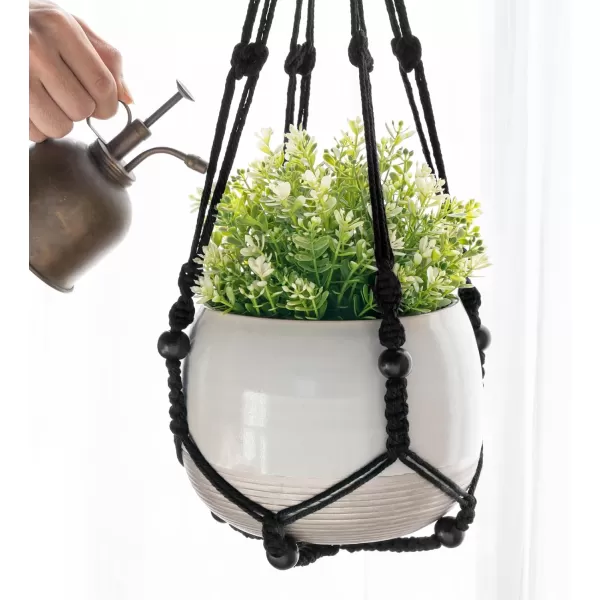 imageMkono 3 Pack Macrame Plant Hangers Indoor Different Size Hanging Planter Basket Flower Pot Holder with Beads No Tassels 35quot29quot23quot Medium IvoryBlack